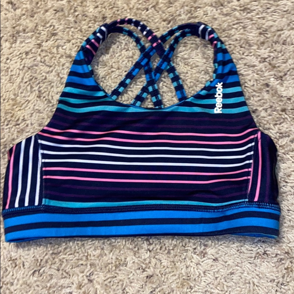 colored striped sports bra reebok
